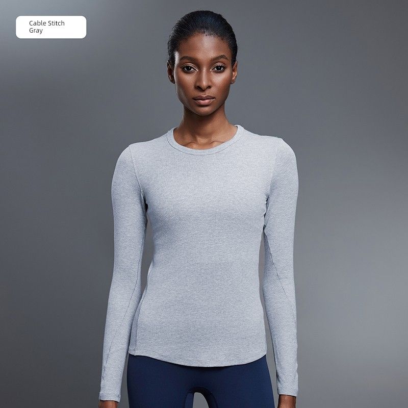 

Lu Same Sports Long Sleeves T-shirt Female 2025 Best Selling Modal round Neck Tight Thin and Breathable Yoga Workout Clothes Cable Stitch Gray S