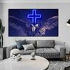 Angel Wings Cross Neon Effect Poster and Prints Christian Canvas Painting Wall Art Picture for Living Room Home Decoration