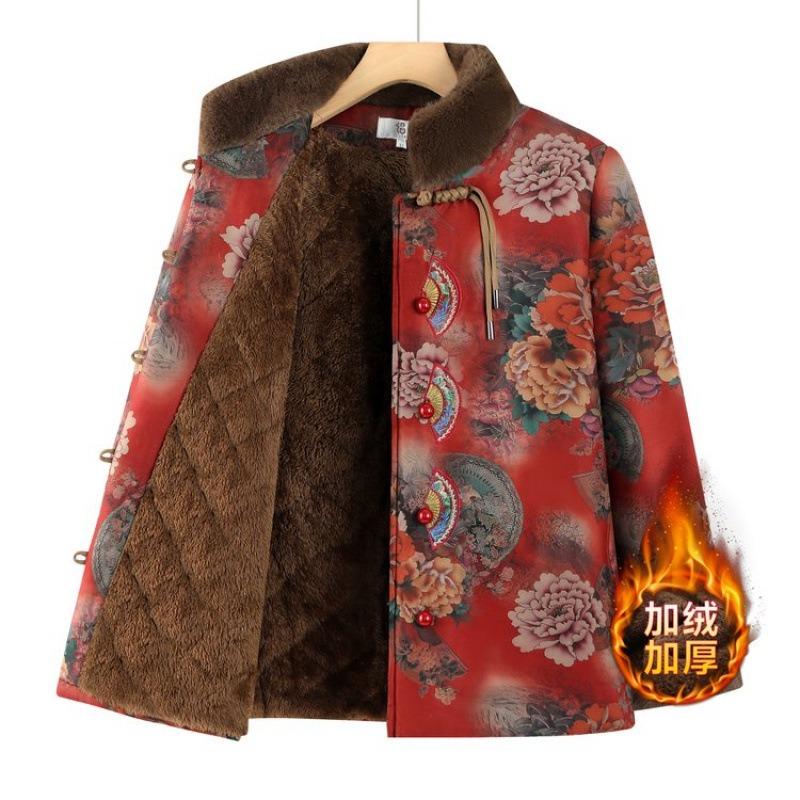 Thickened jacket, velvet cotton-padded clothes, winter cotton-padded clothes, warm old lady, cotton-padded jacket woman