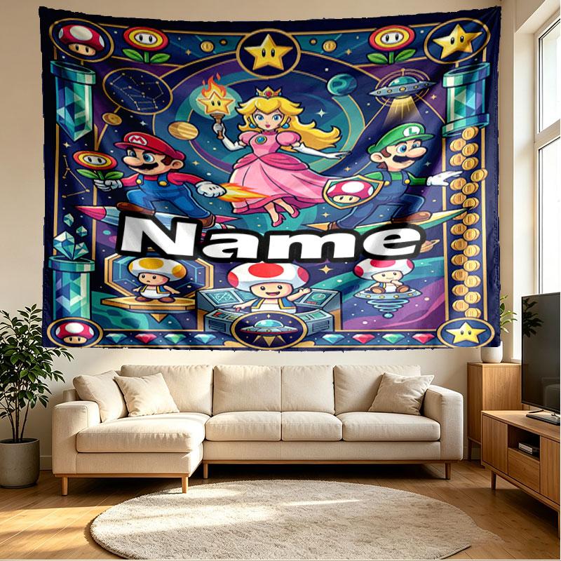 Custom Name Personalized Princess Peach Toadstool Print Tapestry, Wall Art Decor, Bedroom, Dorm, Apartment, LivingRoom, Party Backdrop, Gift for Birth