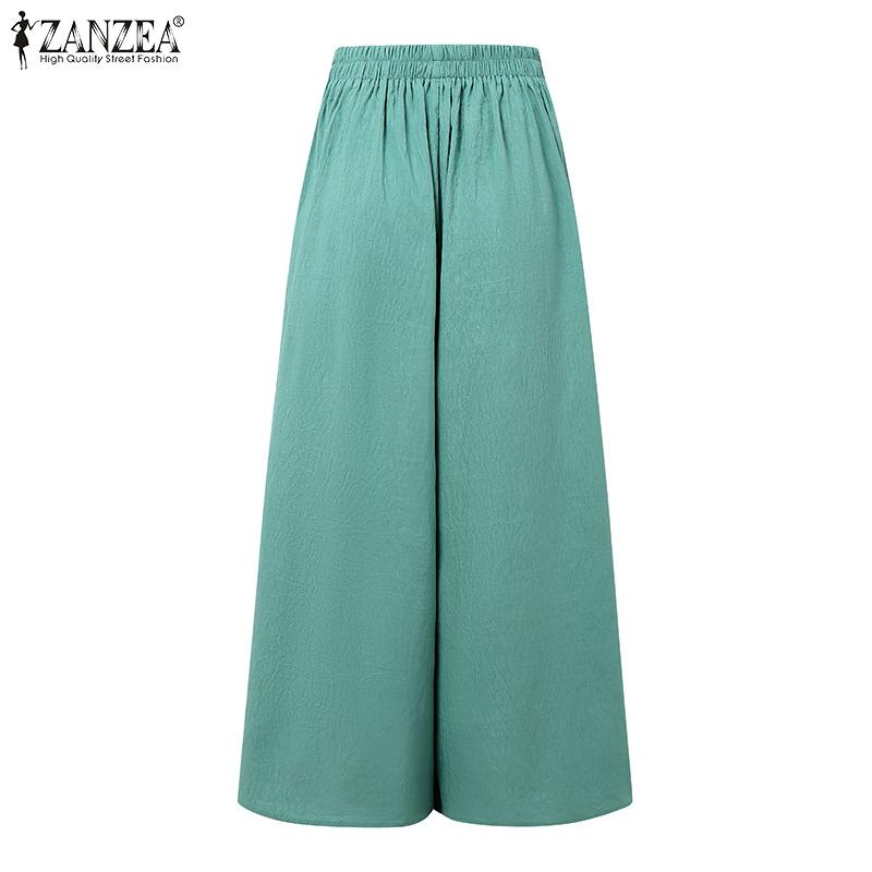 ZANZEA Damen Lässig Elastischer Bund Locker Sommer Weitbein Cropped Hose