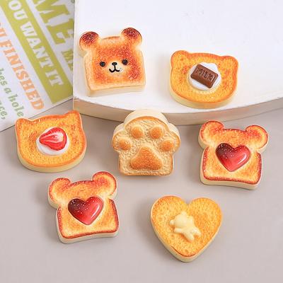 6Pcs Mixed Animation Bear Chocolate Toast Resin Charms Love Strawberry Jam Strawberry Bear Paw Chocolate Flatback Diy Craft