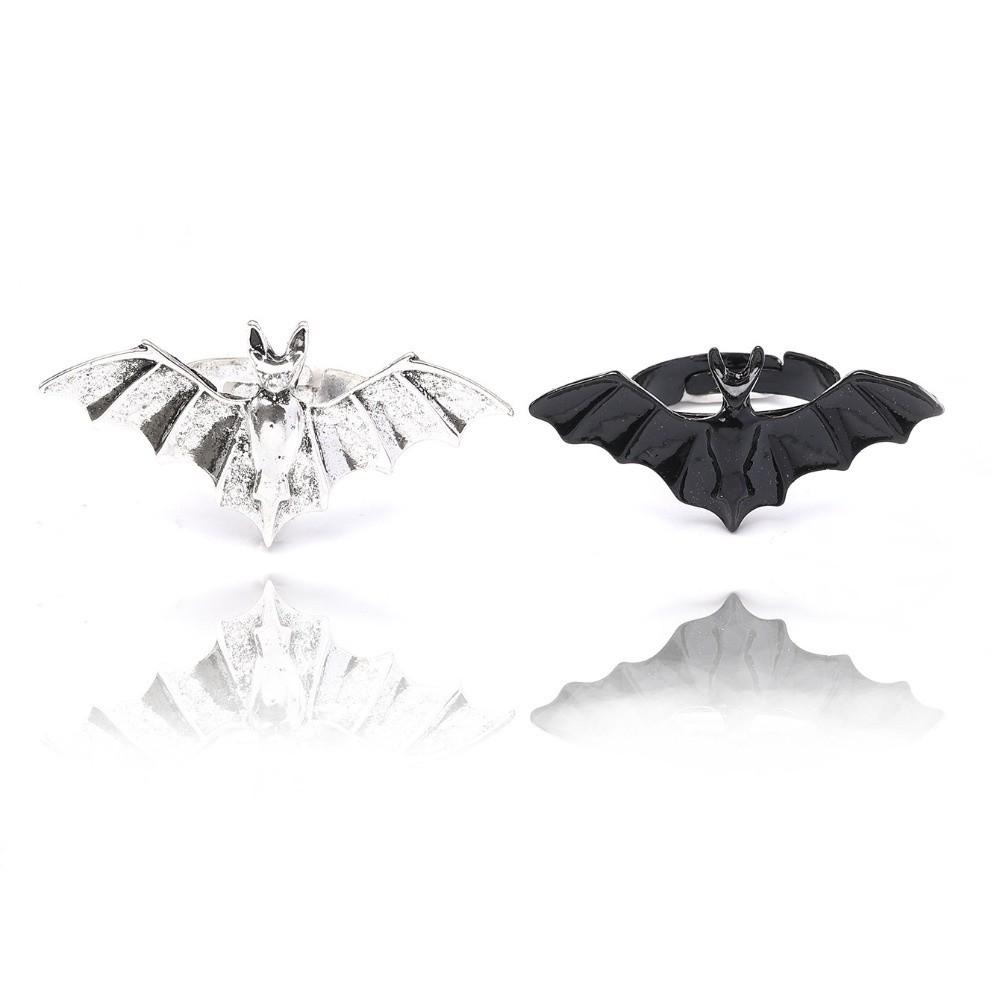 Zinc Zinc Alloy Gothic Bat Ring Shiny Rhinestone Halloween Opening Ring Spider Web Heart Ring Festival Style