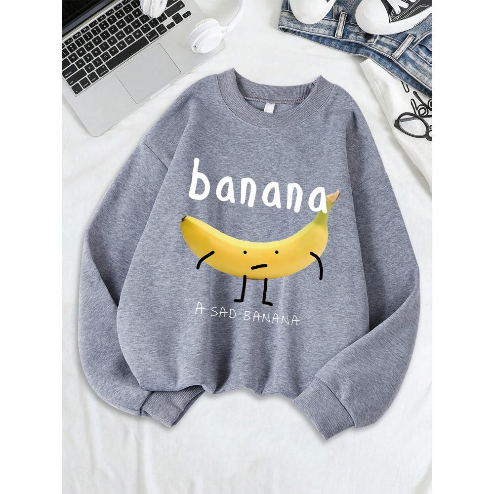 Damen-Sweatshirt mit traurigem Bananenprint, Rundhalsausschnitt, Basic-Hoodies, warmer, lockerer Pullover, bequeme Winterkleidung für Damen