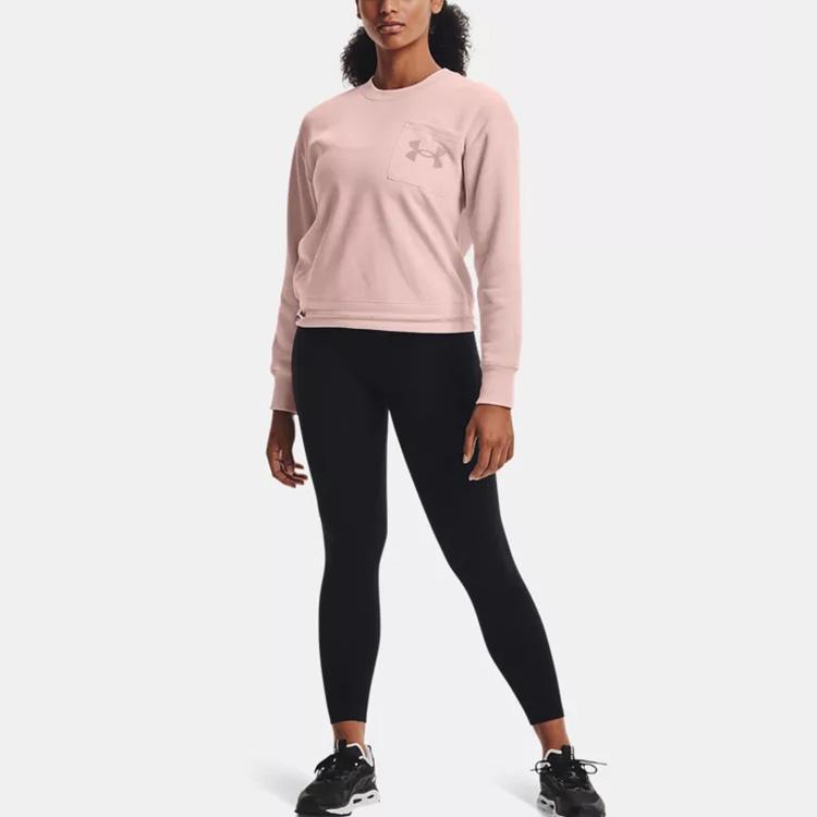 Under Armour Rival Mesh Fleece-Lined Pullover Hoodie with Front Pocket Women Hoodies Pink 1365847-685