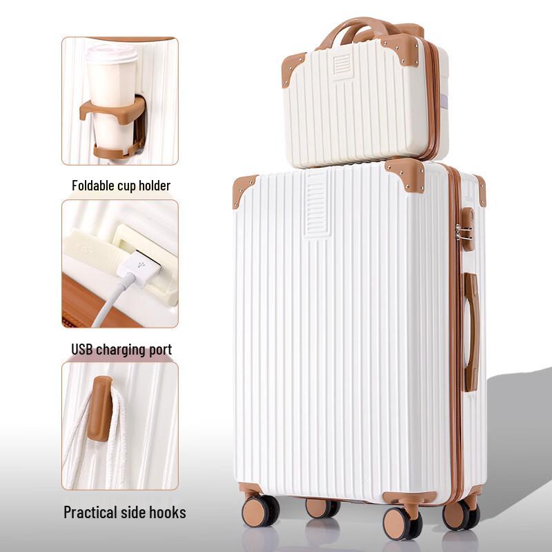 JOURHEY SHI Lightweight Rolling Suitcase with USB Cup Holder 20 inch
