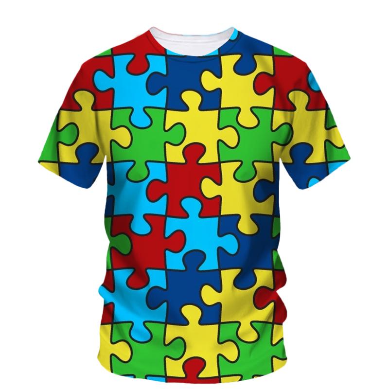Card Puzzle T-shirt Multicolor Multishape 3D Printing T Shirts Round Neck Short Sleeves For