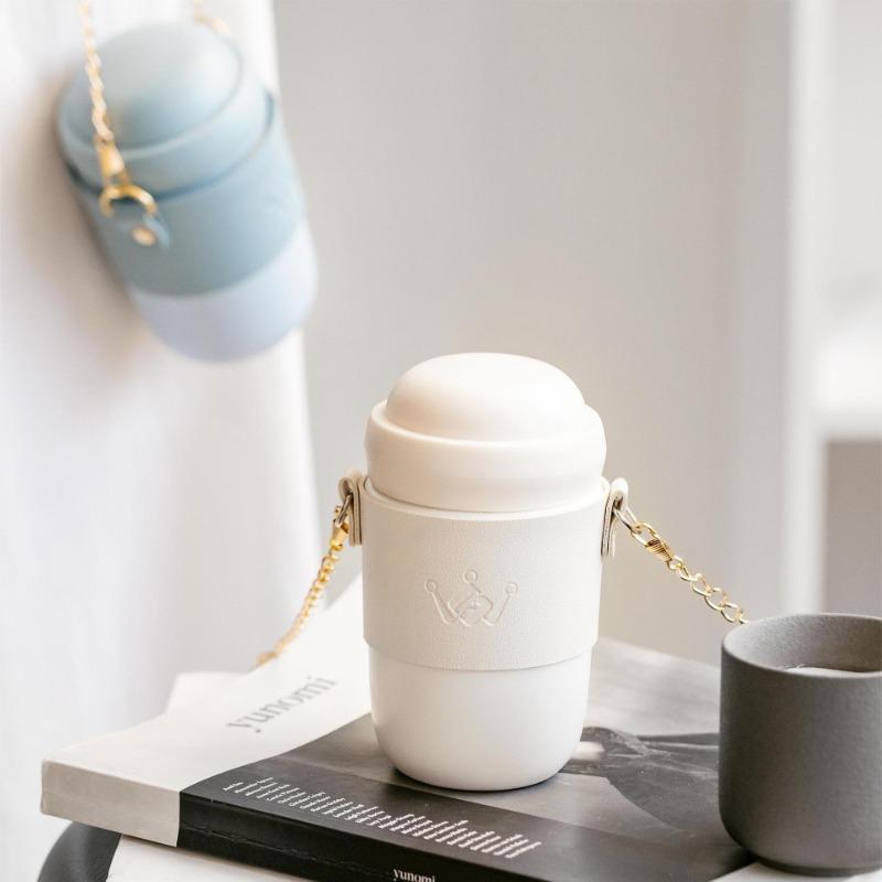 High Value Ceramic Imitation Thermos Cup for Girls Creative Shoulder Hanging Water Cup Outdoor Cute Mug with Lid Portable