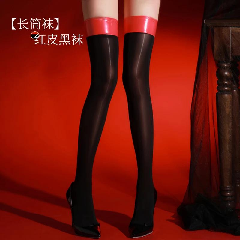 Mode PU Mundstrumpf Öl Glänzend Glänzend 8D Oberschenkelhohe Socken Elegant Reizvoll Lange Strümpfe Clubwear Dienstmädchen Strumpfhosen Sexy Dessous