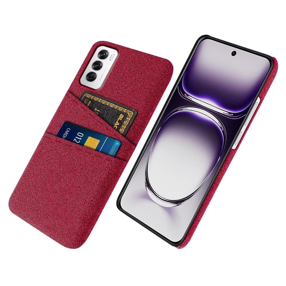 

Для Oppo Reno12 5G (Глобальний) Чохол Тканина+Твердий ПК Чохол для телефону з подвійними слотами для карток Red