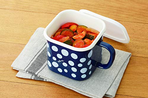 Toyoho Emaille Multi-Quadrat-Topf, Weiß, Flauschiges Blumendesign, 1450ml, Plune. YJ-810