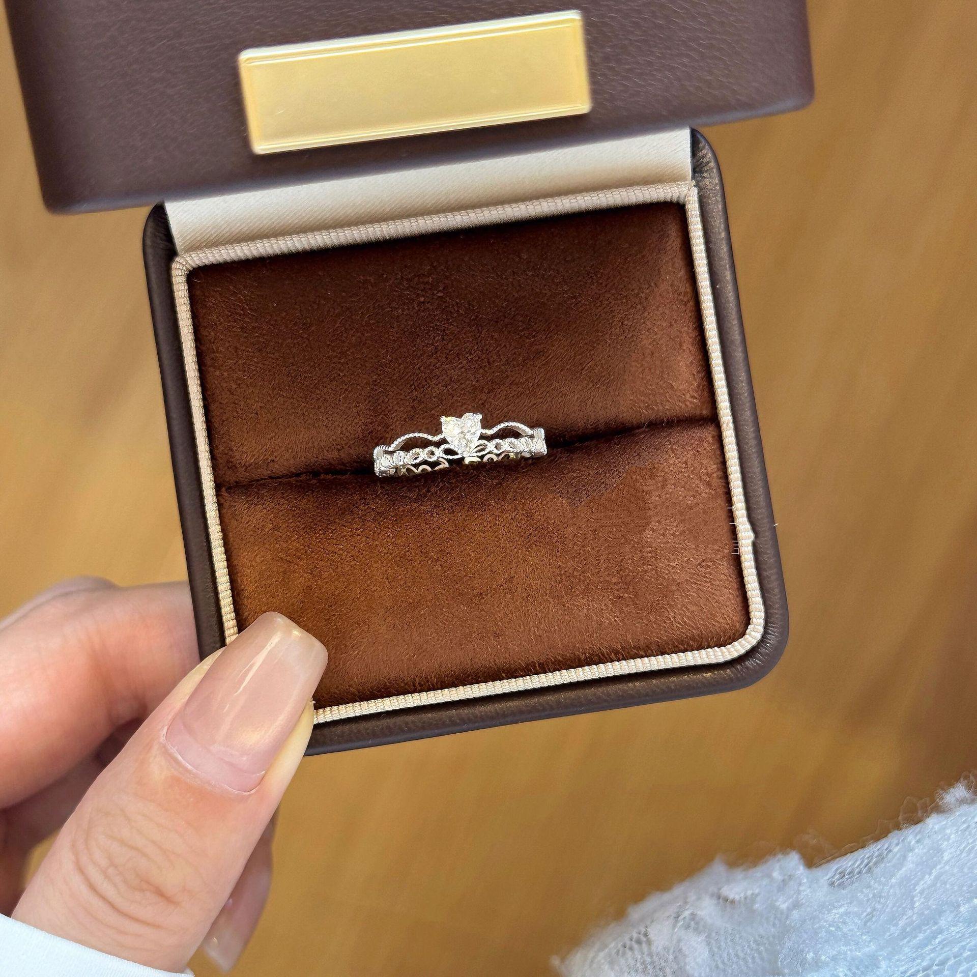 Korean Lace Heart Double Layer Ring: Niche Design, Light Luxury, Sweet Temperament