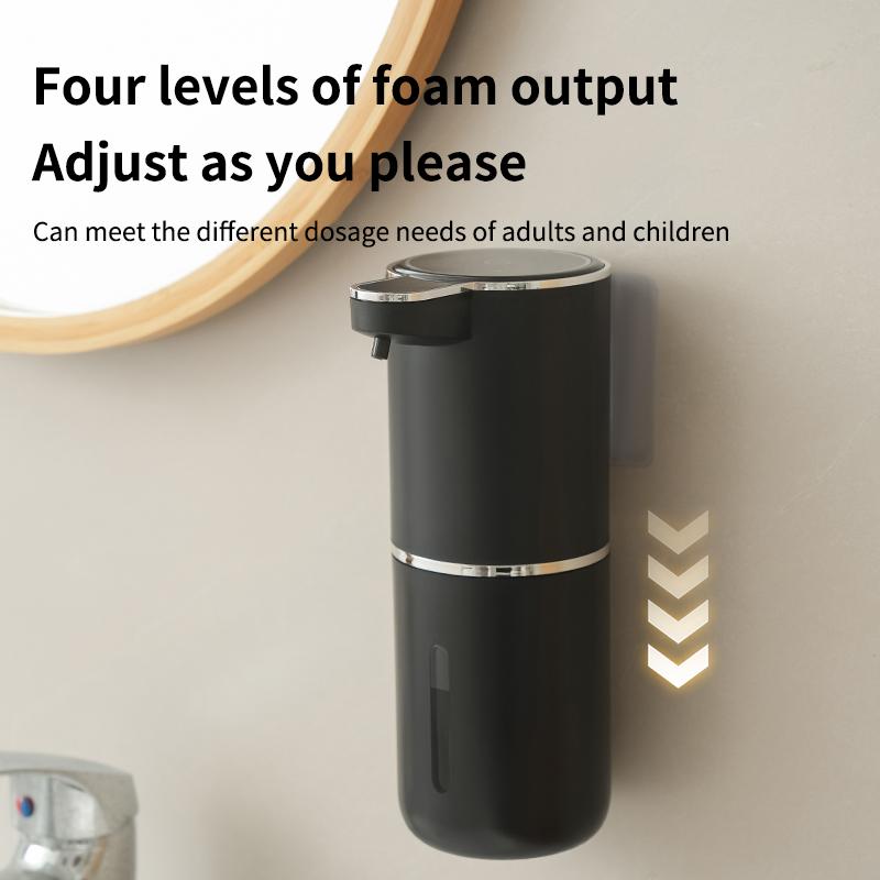 USB Rechargeable Automatic Soap Dispenser, 380ml Touchless Sensor Foaming for Kitchen Bathroom, 4-Level Adjustable чёрный