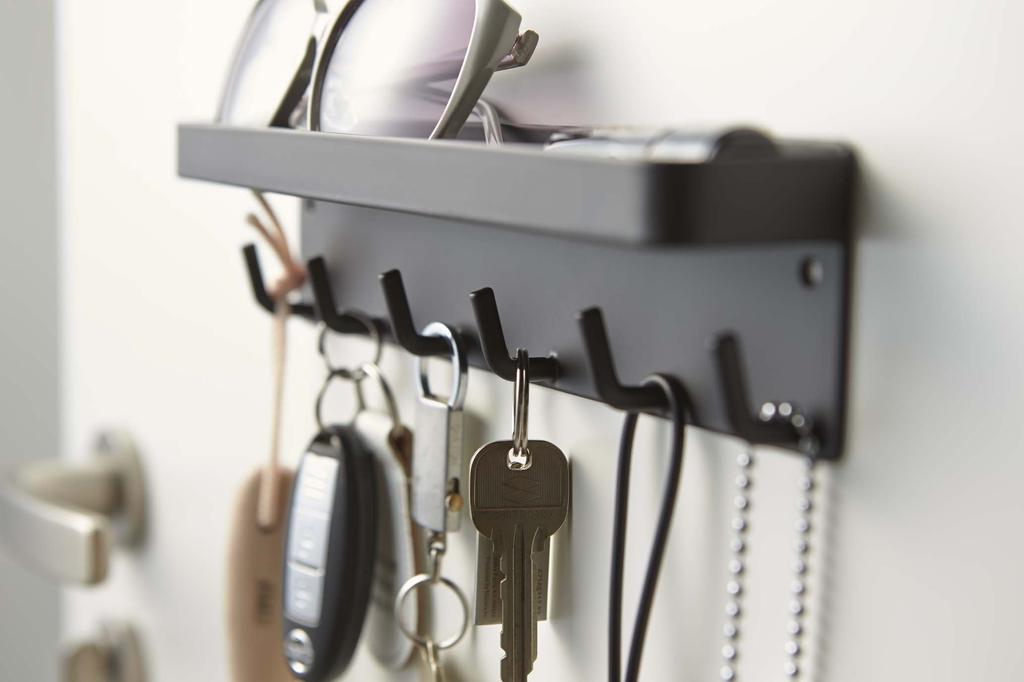 Yamazaki Magnetic Key Hook & Tray, Black, Approx. W24.5 x D4.5 x H6cm, Smart, Key and Seal Storage, Product Code: 2755