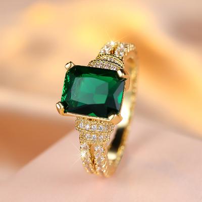 Elegant Square Green Zircon Engagement Rings for Women Yellow Gold Color Wedding Band Jewelry Gifts
