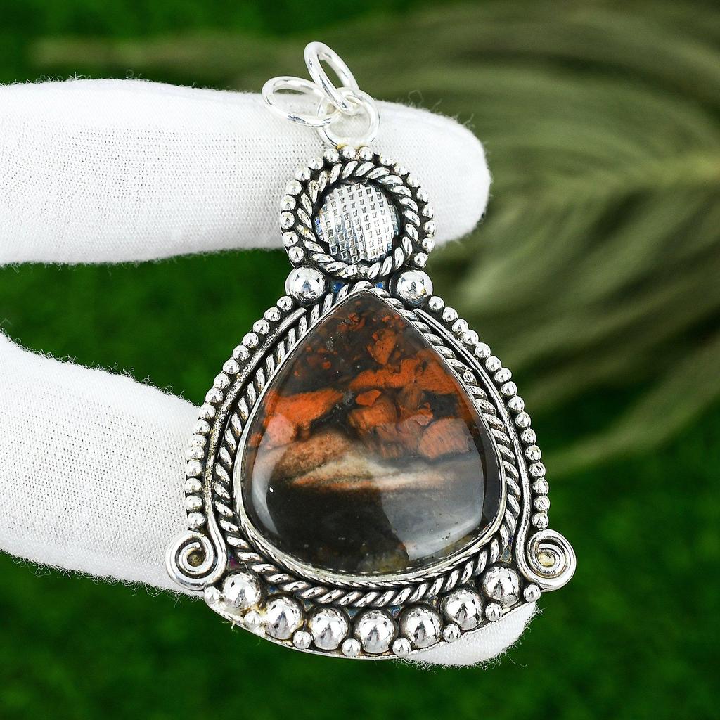925 Silver Conglomerate Jasper Gemstone Engagement New Bezel Pendant Jewelry