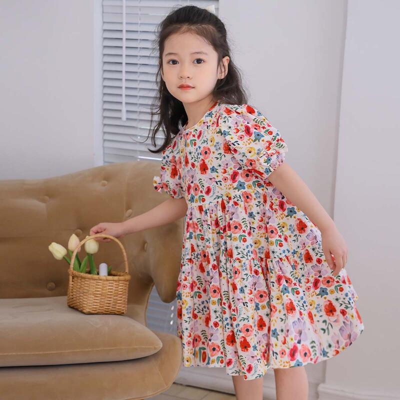 Tutu Xiaoxiang Girls' Red Floral Cotton Princess Dress