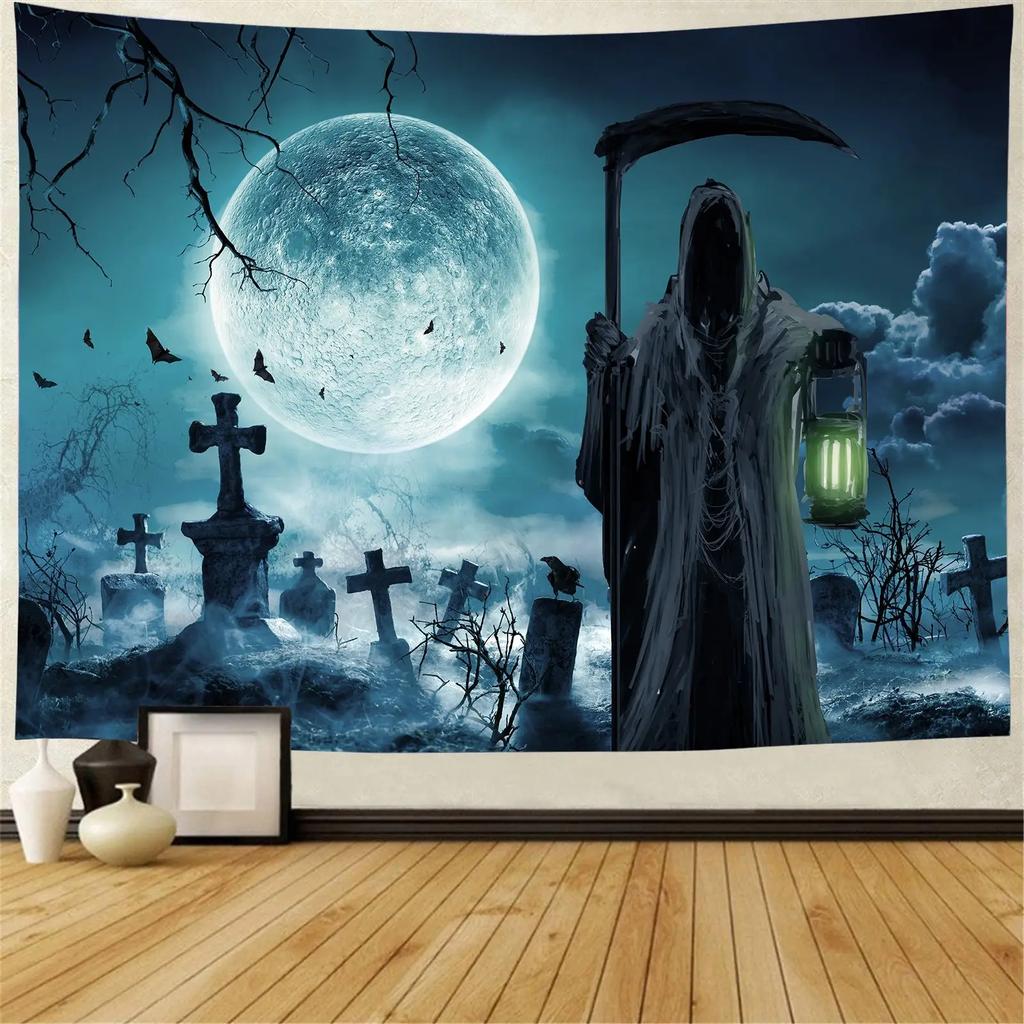 Boho Wicked Magic Castle Ghost Wall Rug Decor Devil Bedspread Cushion Halloween Pumpkin Lantern Wall Tapestry Tapiz
