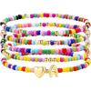 Handmade Bohemian Heart & Letter Beaded Bracelet Set with Rainbow Seed Beads