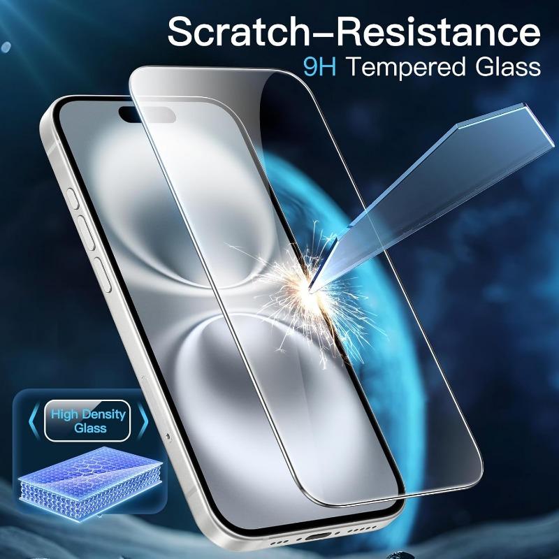 iPhone 16 HD Screen Protector (6.3 Inches), [top 9H Tempered Glass Film], Easy To Align, Scratch Resistant, Drop Resistant