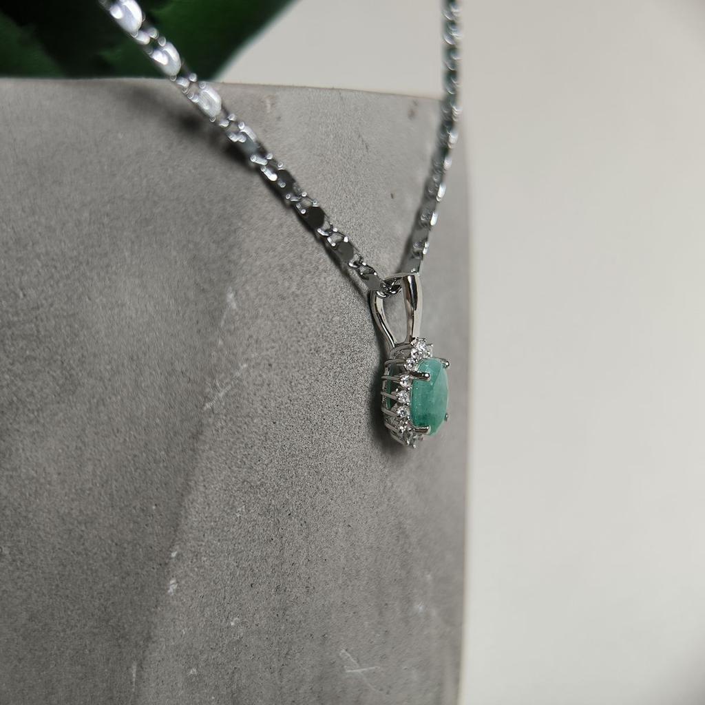 Silver Pendant with Emerald, Cubic Zirconias (2188087)