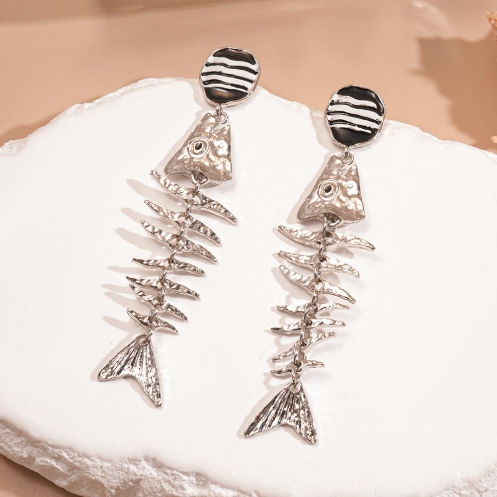 Gothic Fish Bone Earrings Exaggerate Geometric Drop Earrings Personality Earrings  Hollowen