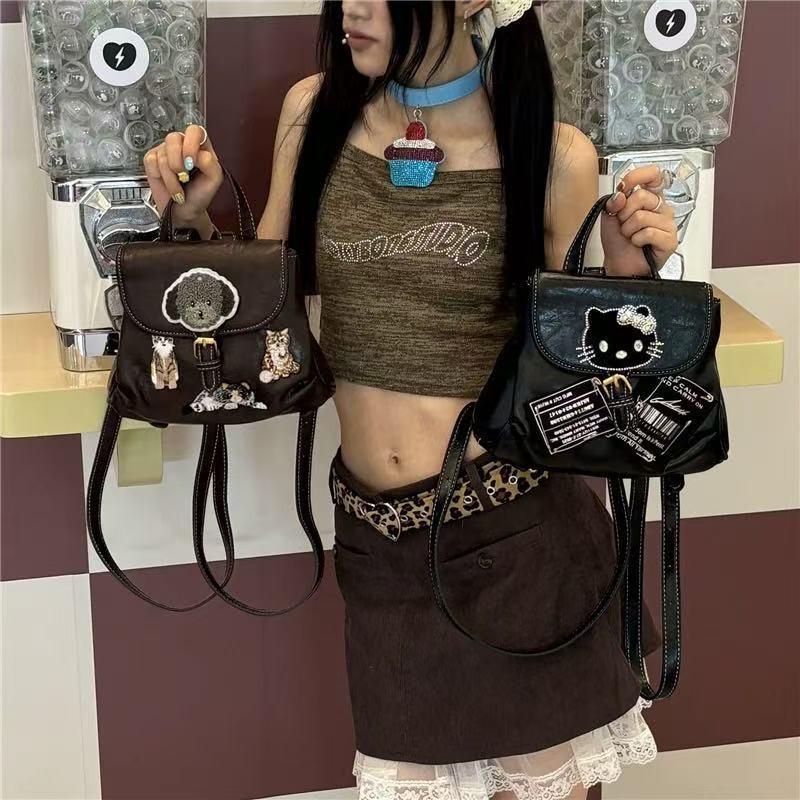 Dog Backpack Ample Storage Space Leather Schoolbag Gift Cartoon