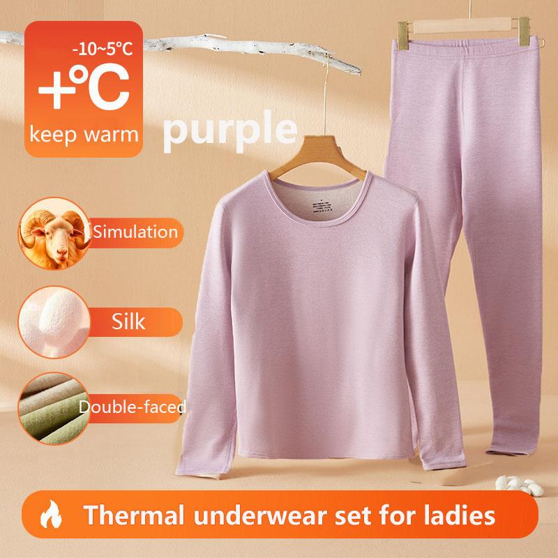 

Новый комплект термобелья из шелка для женщин, приятный к коже комплект нижнего белья для девочек, модное термобелье XXXL фиолетовый