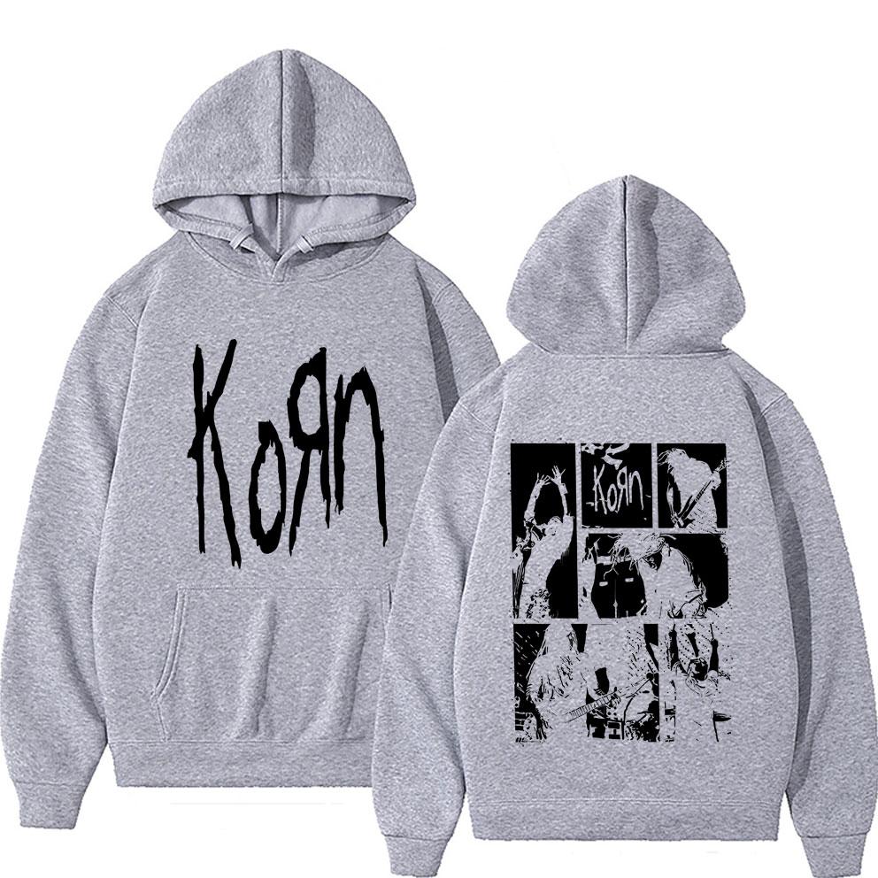 Alternative Nu Metal Rock Band Korn Double Sided Graphic Hoodie Men Gothic Vintage Pullover Tracksuit Male Trendy Fleece Hoodies