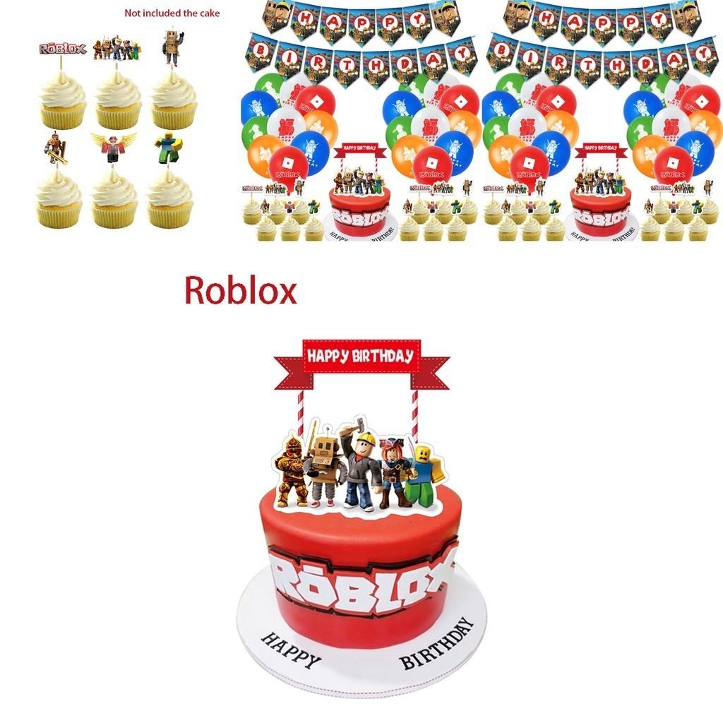 Roblox Birthday Party Supplies Kit Featuring Vibrant Banner Balloons And Cake Toppers For Kids