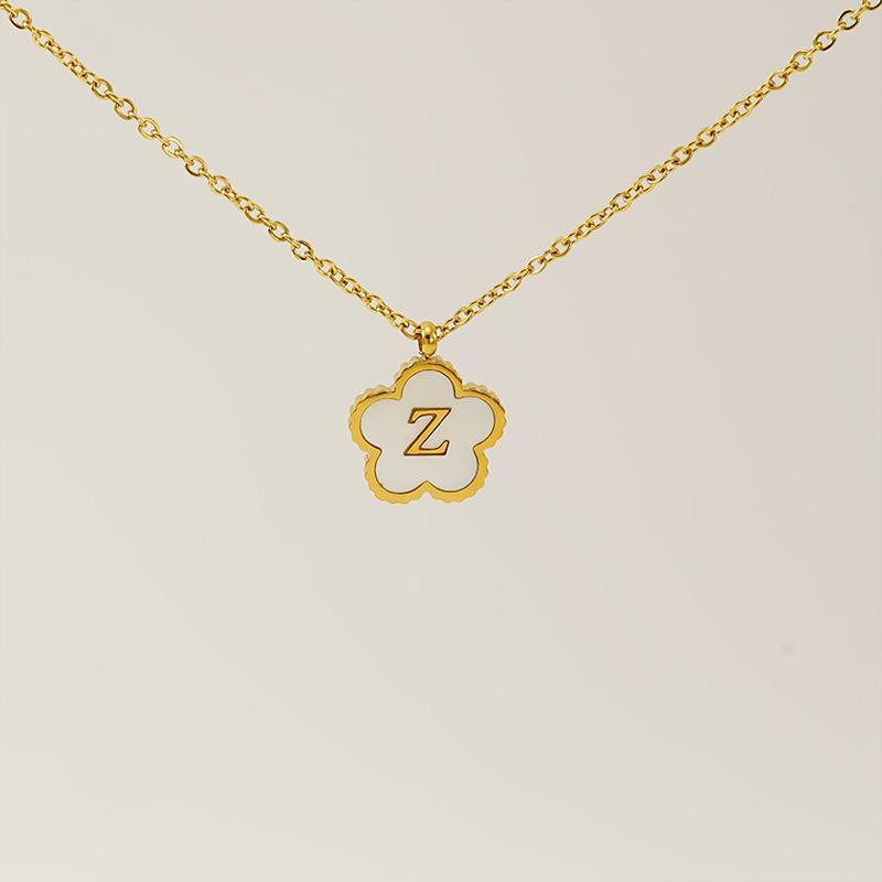 

Simple stainless steel clover letter necklace women s fashion flower shell letter pendant jewelry
