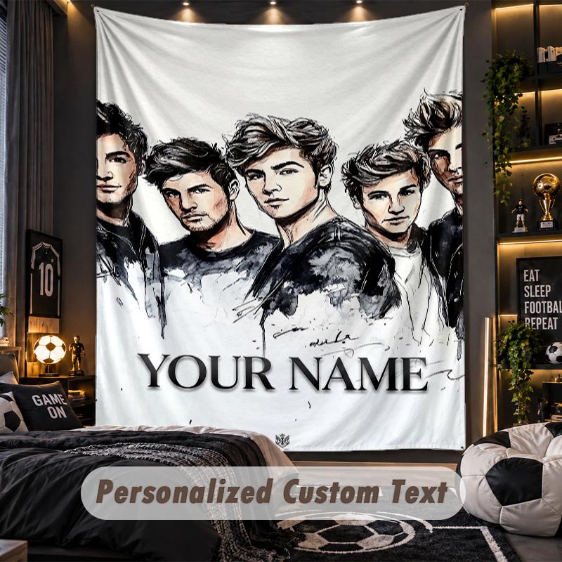 Personalisierte Wandtapisserie, One Direction Individuell Bedruckter Name, Stoff-Wandkunst für Innenraum-Hintergrund