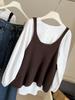 Korean Knitted Camisole & Puff Sleeve Shirt Two-Piece Set for Women - 2025 Autumn Collection