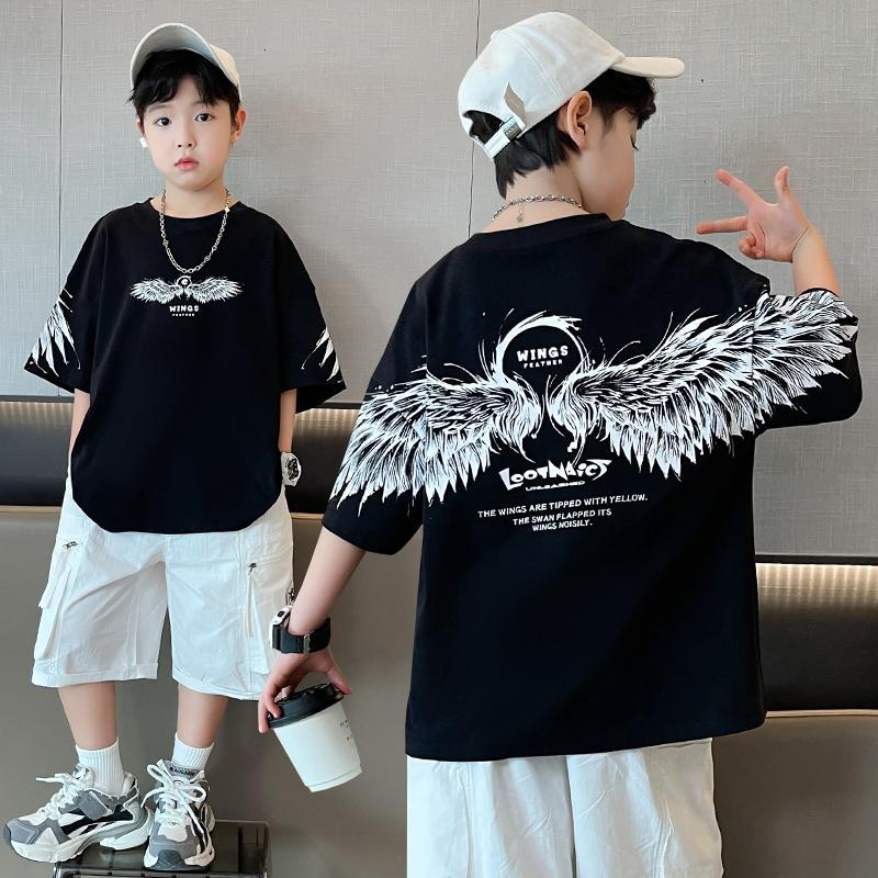 Children's clothing, boys' short sleeved T-shirt, summer clothing, 2026 new item, mid size children's summer half sleeved boys' top