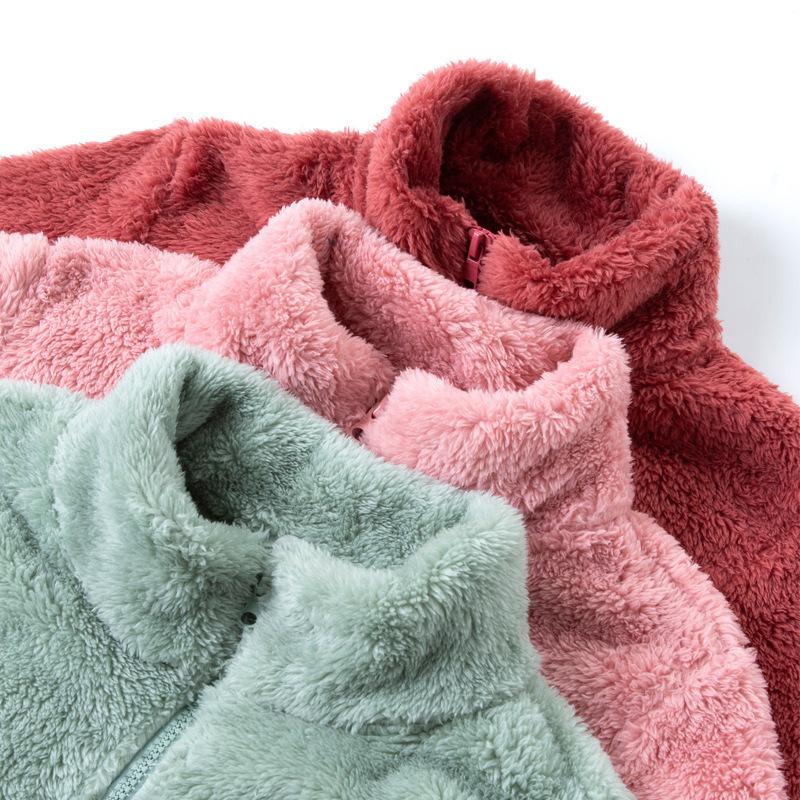 Women's pajamas winter warm coral fleece fleece thickened new sports zipper loungewear top