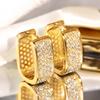 Pave Set Sparkling Huggie Hoop Earrings for Women Elegant Square Shaped Silver Tone Earrings Fashion Daily Party Jewelry