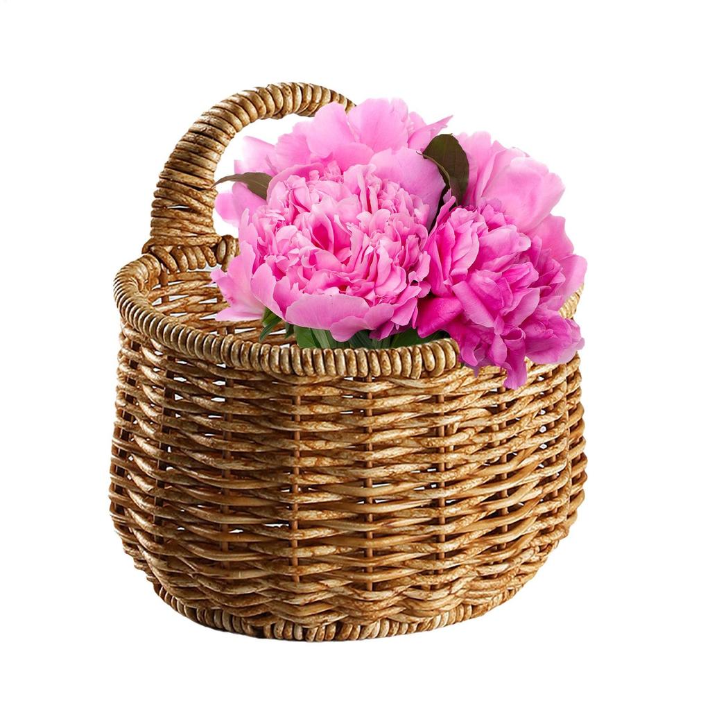 Small Wicker Storage Basket With Handle 17x15cm Wall Mounted Hangings Basket Woven Flowerpot Home Crafts Decoration