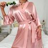 Damen Sexy Satin Kurzer Morgenmantel Halbarm Krawattenverschluss Kimono Bademantel Sommer Nachtwäsche Seidenähnliche Nachtwäsche