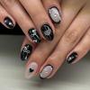 Gothic Black Short Almond Y2K Press-On Nails with Bow & Heart Design