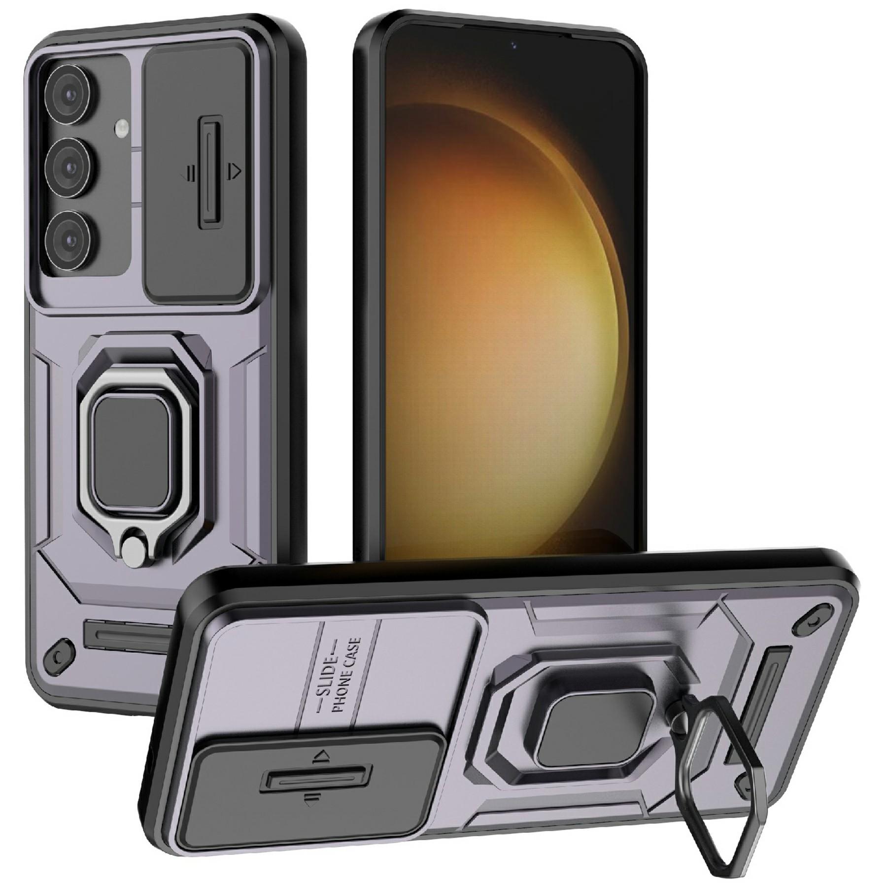 

For Samsung Galaxy A56 5G Case PC+TPU Kickstand Phone Protector with Lens Cover E