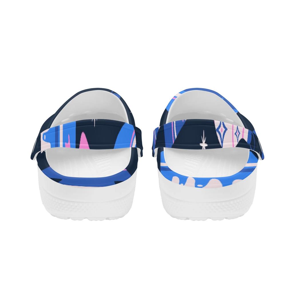 Unisex White Printed EVA Travel Clogs Breathable Soft Sole Slip On Travel Use Beach Garden Daily Walking Beach Sandals Home Use