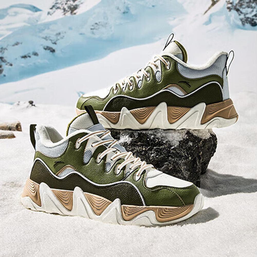 Anta Afterwave 1.0 Fleecové Silné Univerzální Teplé Odolné Středně vysoké Tenisky Pánské Tenisky Bílá Zelená 912448916-2