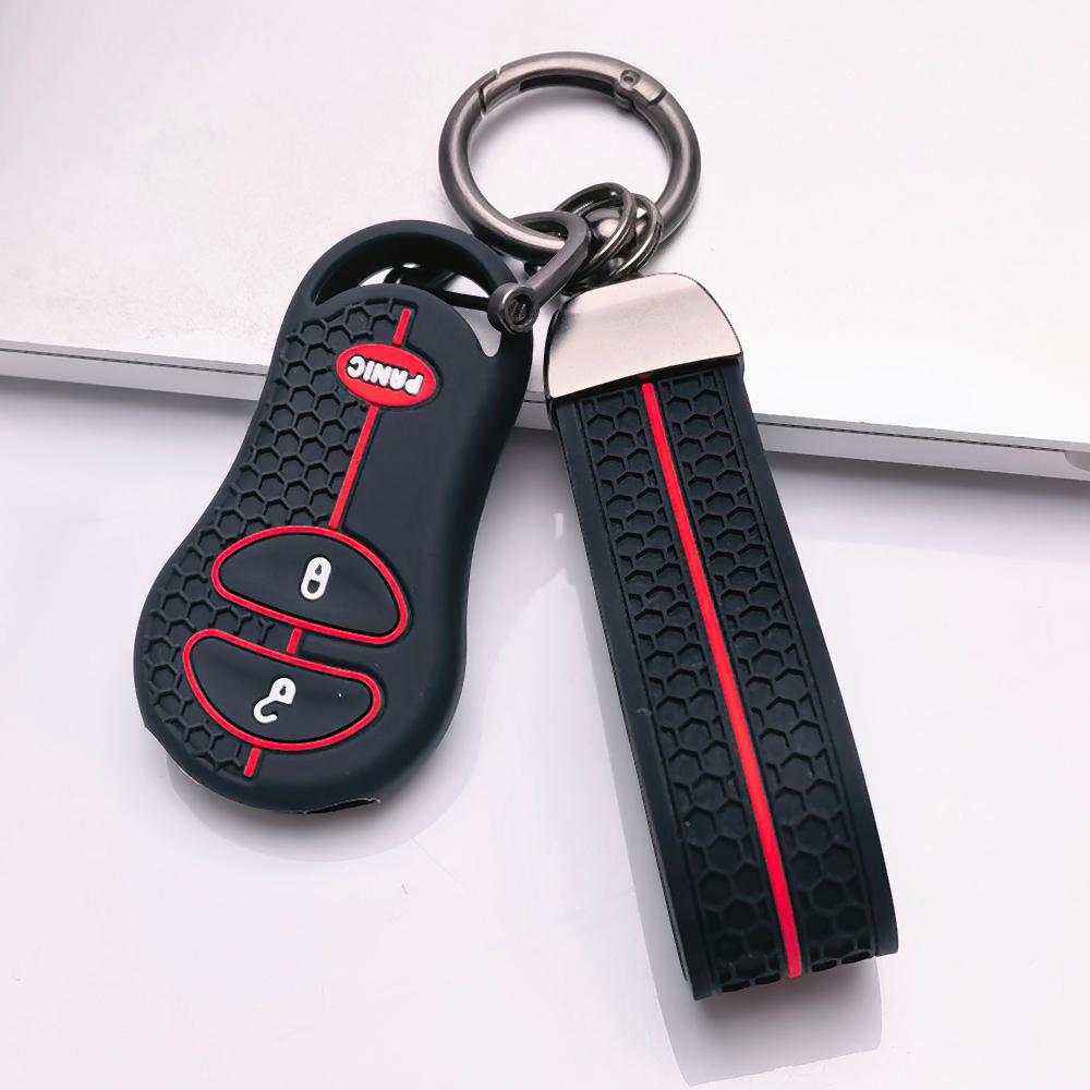 Key Fob Cover for Jeep Cherokee Durango Grand Liberty Dakota Caravan with Keychain Anti-Scratch Surface Shockproof Structure Soft Grip Texture
