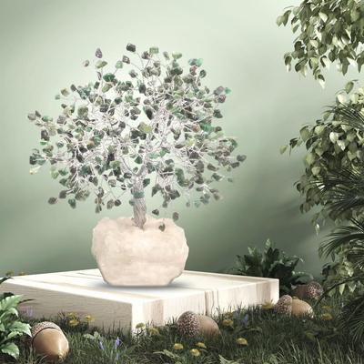 Emerald Crystal Tree with Premium White Quartz Base – 500 Beads | Feng Shui & Vastu Decor for Positive Energy | Crystal Tree for Home Decor & Gifting