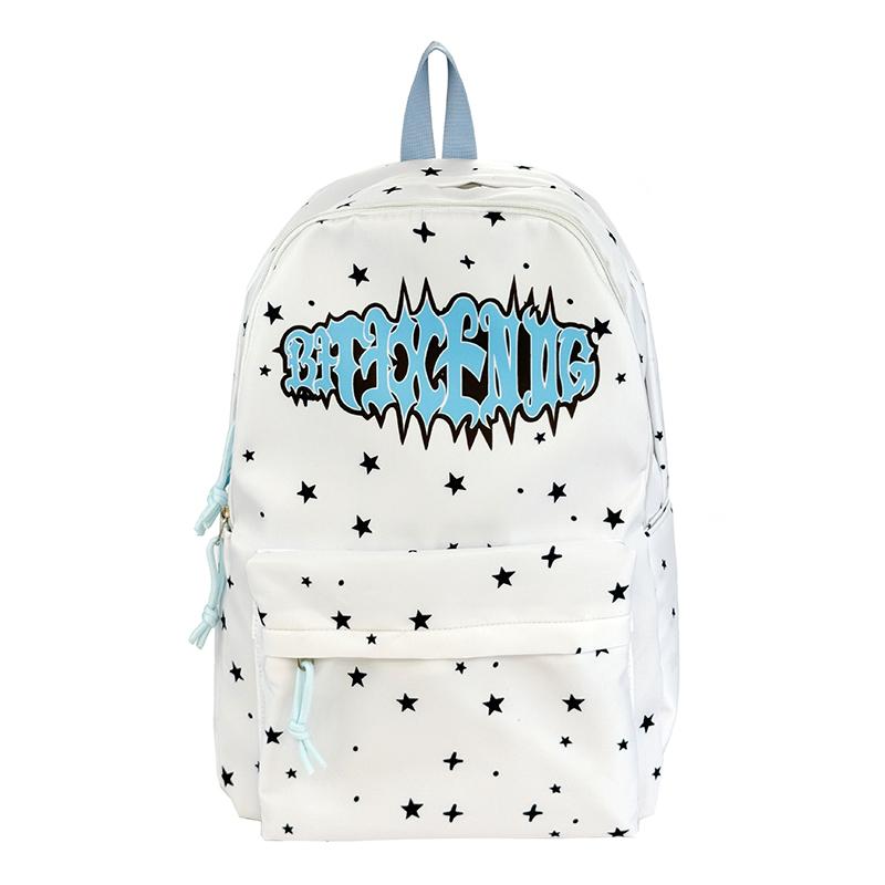 

Вместительный студенческий школьный рюкзак Мужской водонепроницаемый дорожный рюкзак Принт звезды и буквы Женский рюкзак белый