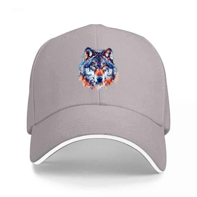 Wolf Head Art Print Baseball Cap Black Adjustable Hat with Colorful Animal Design for Outdoor Fashion and Casual Wear
