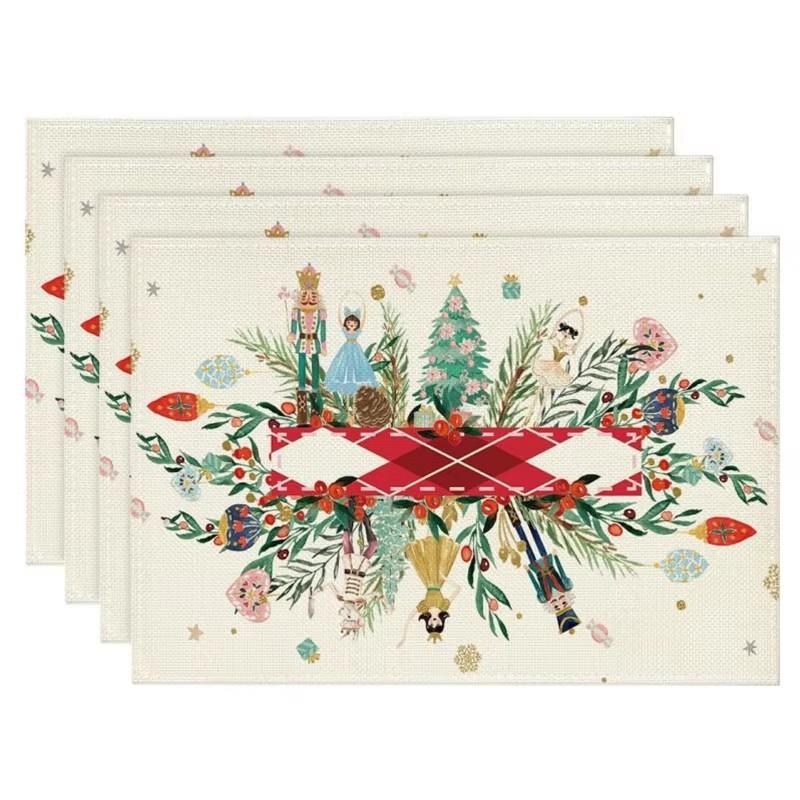 4PCS Christmas Placemats 30x45cm Linen Christmas Trees Snowflake Gnome Print Table Mats 2025 Xmas Table Pads For Home Hotel