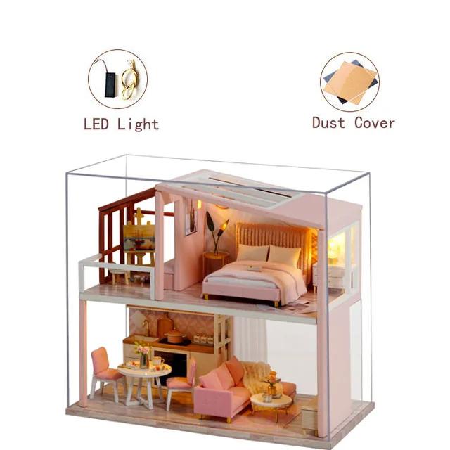 3D Wooden Mini Doll House Assembly Building With Furniture Kit Small DollHouses Kit Decoration For Children's Toys Birthday Gift