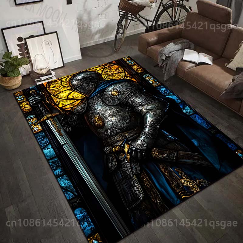 1PC Knight In Armor Portrait Print Carpet Rug for Living Room Bedroom Sofa Doormat Home Decor Non-slip Floor Mat