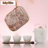 Mutton Fat Jade Pinch Flower Exquisite Travel Tea Set Kit Handmade 1 Pot 3 Cups Tea Brewing Organizer Portable Outdoor Handbag